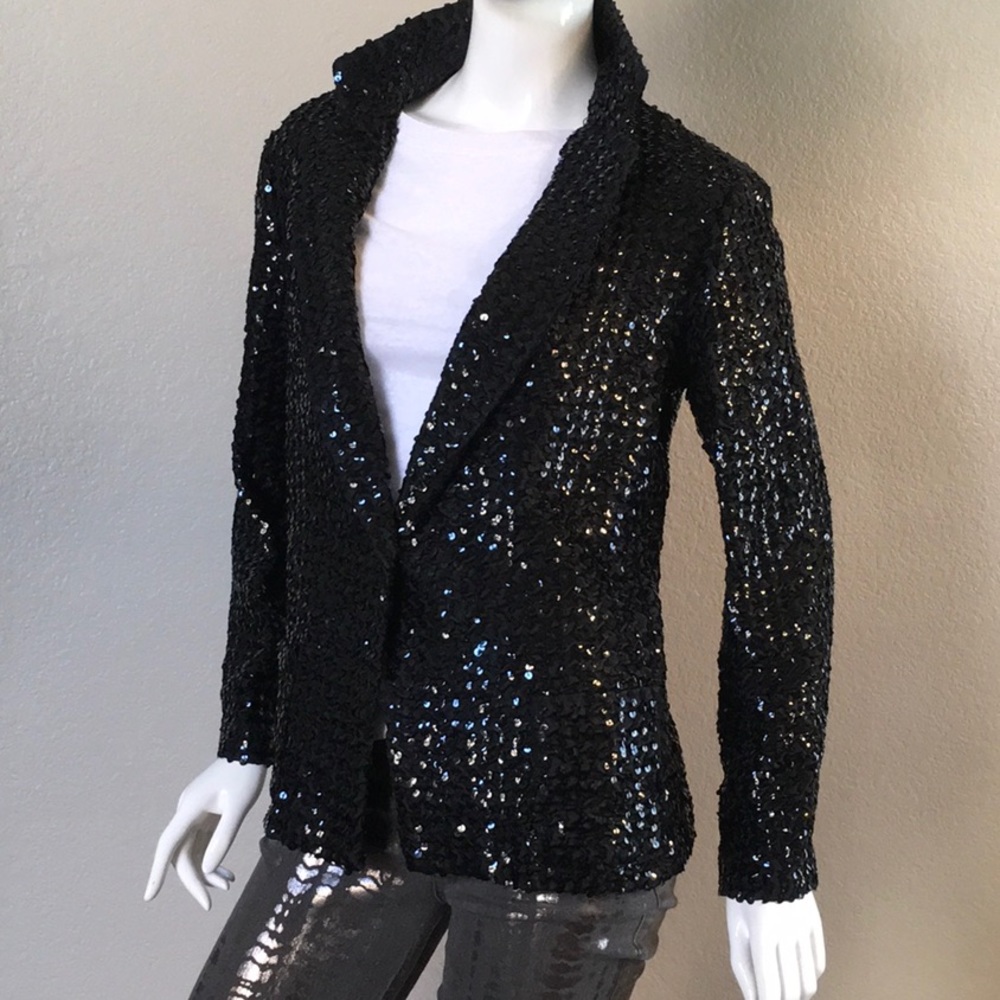 Black Sequined Open Front Jacket - image 1